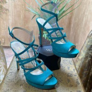 Teal Nine West Strappy Platform heels